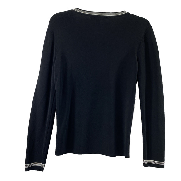 David Brooks Cardigan Womens Medium Black White Open Front Sweater Office Career - Picture 2 of 9